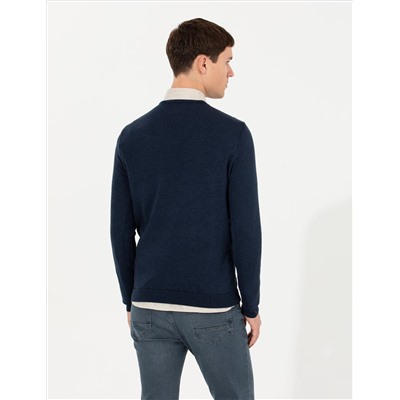 Lacivert Slim Fit V Yaka Triko Kazak