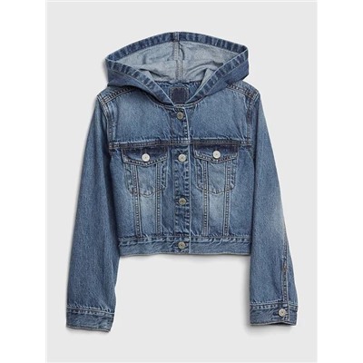 Kids Icon Hoodie Crop Denim Jacket