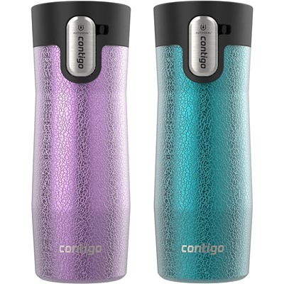 Contigo® AUTOSEAL® West Loop Vacuum-Insulated Stainless Steel Travel Mug with Easy-Clean Lid, 16 oz, 2-Pack, Crystal Pansy; Crystal Juniper