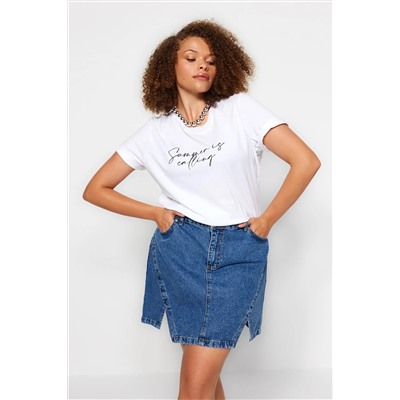 Mavi Çift Yırtmaçlı Denim Etek TBBSS23AZ00056