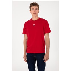 Erkek Comfort Fit Bisiklet Yaka Kırmızı Tişört