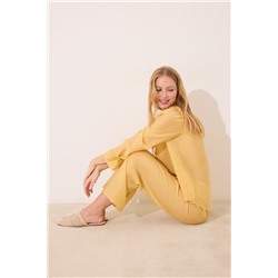 Pijama camisero largo satén amarillo