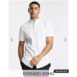 ASOS DESIGN Premium slim sateen shirt with mandarin collar in white