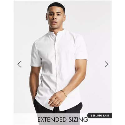 ASOS DESIGN Premium slim sateen shirt with mandarin collar in white