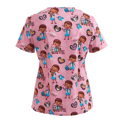 Cherokee Tooniforms Scrubs I Care For Pets Print Top