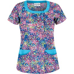 UA Spring Ditzy Turquoise Print Scrub Top