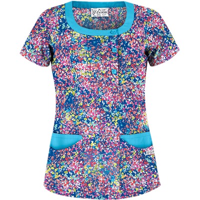 UA Spring Ditzy Turquoise Print Scrub Top