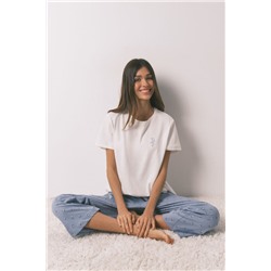 Pijama largo algodón flores manga corta