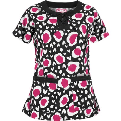 koi Scrubs Spots And Hearts Split Neck Print Top