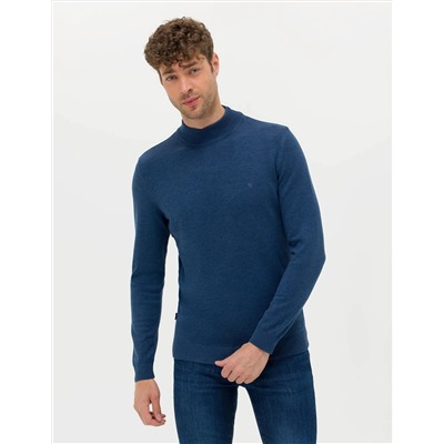 İndigo Melanj Slim Fit Basic Kazak