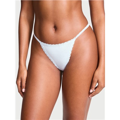 Cotton Pointelle Lace-Trim V-String Panty