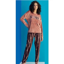Mihra Pudra Soft Kadife Pijama Takım 13301-3