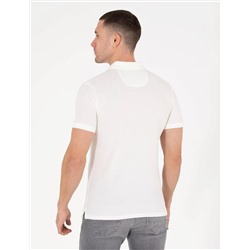 Ekru Slim Fit Baskılı Polo Yaka Tişört