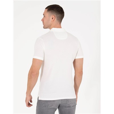 Ekru Slim Fit Baskılı Polo Yaka Tişört