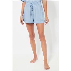 Short de pijama de lino cintura alta - Azul claro