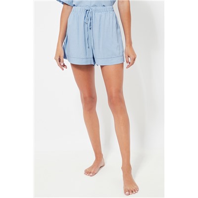 Short de pijama de lino cintura alta - Azul claro