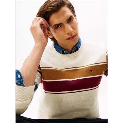Block-Stripe Crewneck Sweater