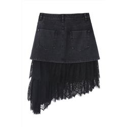 Falda asimétrica efecto doble prenda Negro