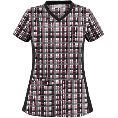 UA Plaid Sugar Berry Print Scrub Top