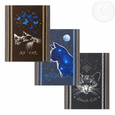 К-т полотенец "Лунный кот" 50*60 см. - 3 шт. рогожка хлопок 100%