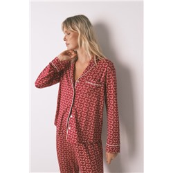 Pijama camisero largo estampado corazones rojo