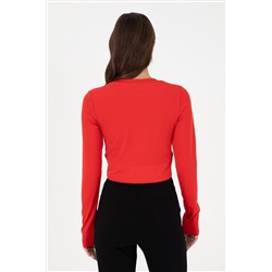 Kadın Kırmızı Bisiklet Yaka Sweatshirt