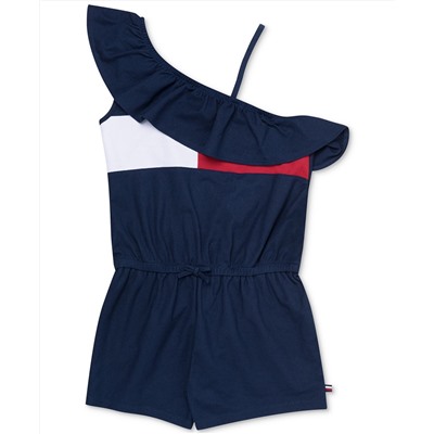 Tommy Hilfiger Big Girls Ruffle-Trim One-Shoulder Romper