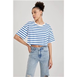 Defacto Coool Crop Desenli Kısa Kollu %100 Pamuk Tişört A9046AX23SM
