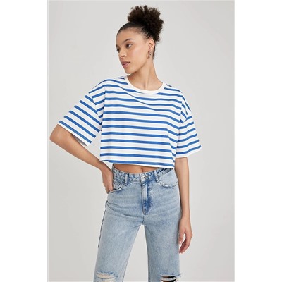Defacto Coool Crop Desenli Kısa Kollu %100 Pamuk Tişört A9046AX23SM