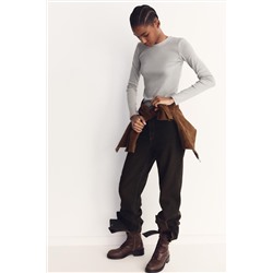 LONG SLEEVE WASHED EFFECT RIBBED T-SHIRT