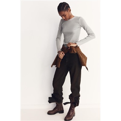 LONG SLEEVE WASHED EFFECT RIBBED T-SHIRT