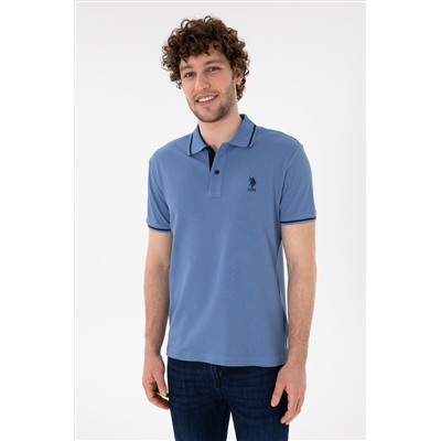 Erkek Slim Fit Polo Yaka Koyu Mavi Basic Tişört