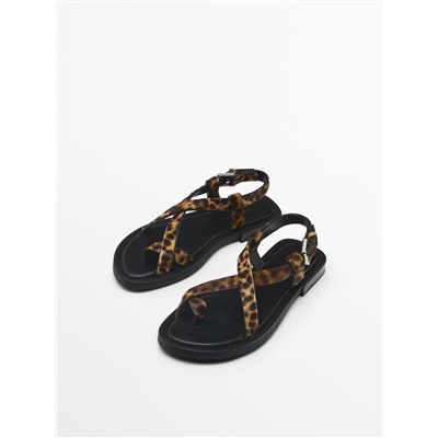 Animal print faux fur sandals