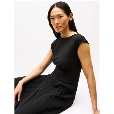 Fit-and-Flare Pleated Midi Dress