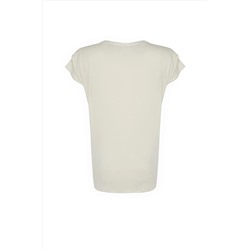 Taş Bisiklet Yaka Kol Detaylı %100 Pamuk Örme T-Shirt TBBSS22BF0023
