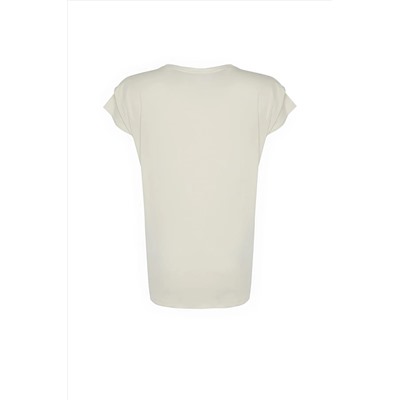 Taş Bisiklet Yaka Kol Detaylı %100 Pamuk Örme T-Shirt TBBSS22BF0023