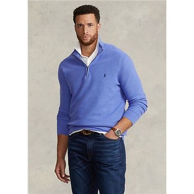 Big & Tall Mesh-Knit Cotton Quarter-Zip Sweater
