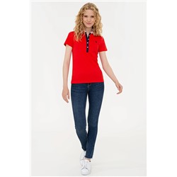 Kadın Kırmızı Basic Polo Yaka Tişört