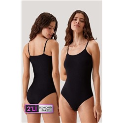 Pierre Cardin2'li Ekonomik Paket Siyah 3004 Ince Askılı Basic Pamuklu Çıtçıtlı Body / Atlet Set