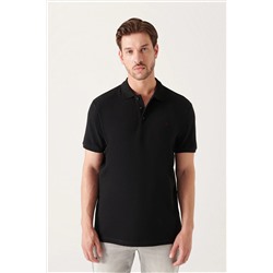 Avva Erkek Siyah %100 Pamuk Serin Tutan Standart Fit Normal Kesim Polo Yaka T-shirt E001004