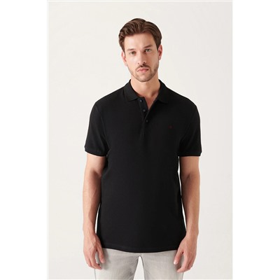 Avva Erkek Siyah %100 Pamuk Serin Tutan Standart Fit Normal Kesim Polo Yaka T-shirt E001004
