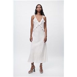 LINEN BLEND DRESS WITH RUFFLES