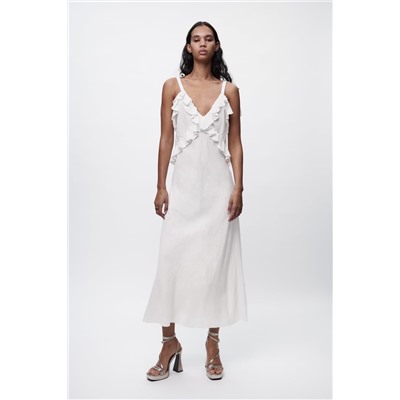 LINEN BLEND DRESS WITH RUFFLES