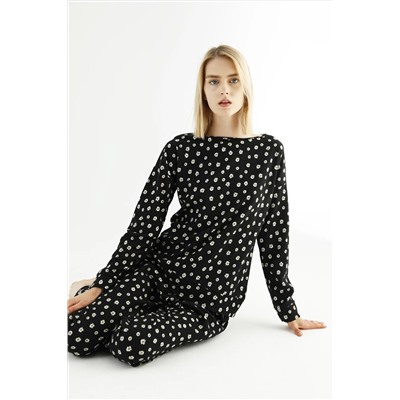 Siyah İnci Desenli Eşofman Sweatshirt Takım 21278004