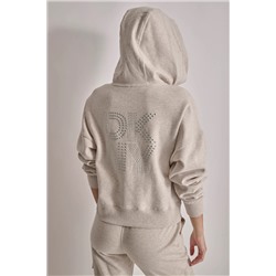 MIXED RHINESTONE STUD LOGO FULL ZIP HOODIE