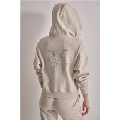MIXED RHINESTONE STUD LOGO FULL ZIP HOODIE
