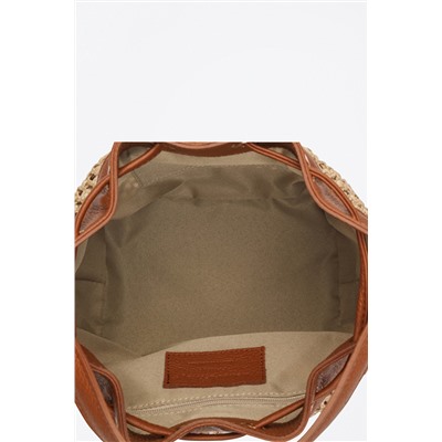 Bolso saco de rafia y piel Monaco Beige y camel