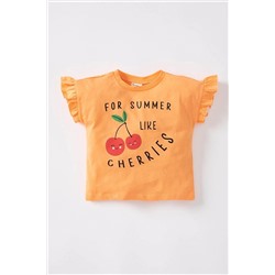 Defacto Kız Bebek Regular Fit Bisiklet Yaka Slogan Baskılı Kısa Kollu Tişört Z9228A223SM