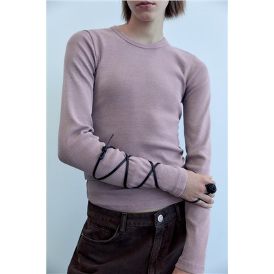 LONG SLEEVE WASHED EFFECT RIBBED T-SHIRT