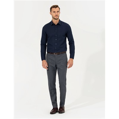 Lacivert Slim Fit Armürlü Gömlek